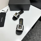 Woven Satin Cross-Strap Slides