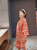 Red Ceramic Print Dress | Elegant Summer Midi Dress