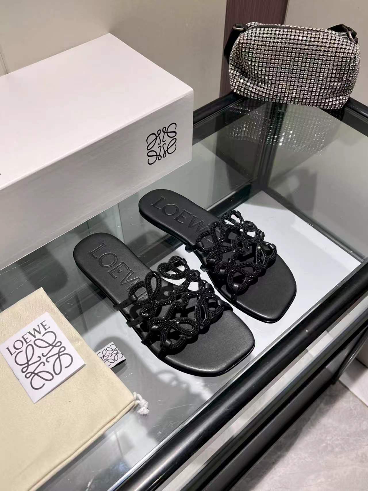Crystal Embellished Cutout Slide Sandals | Premium Leather Summer Slippers