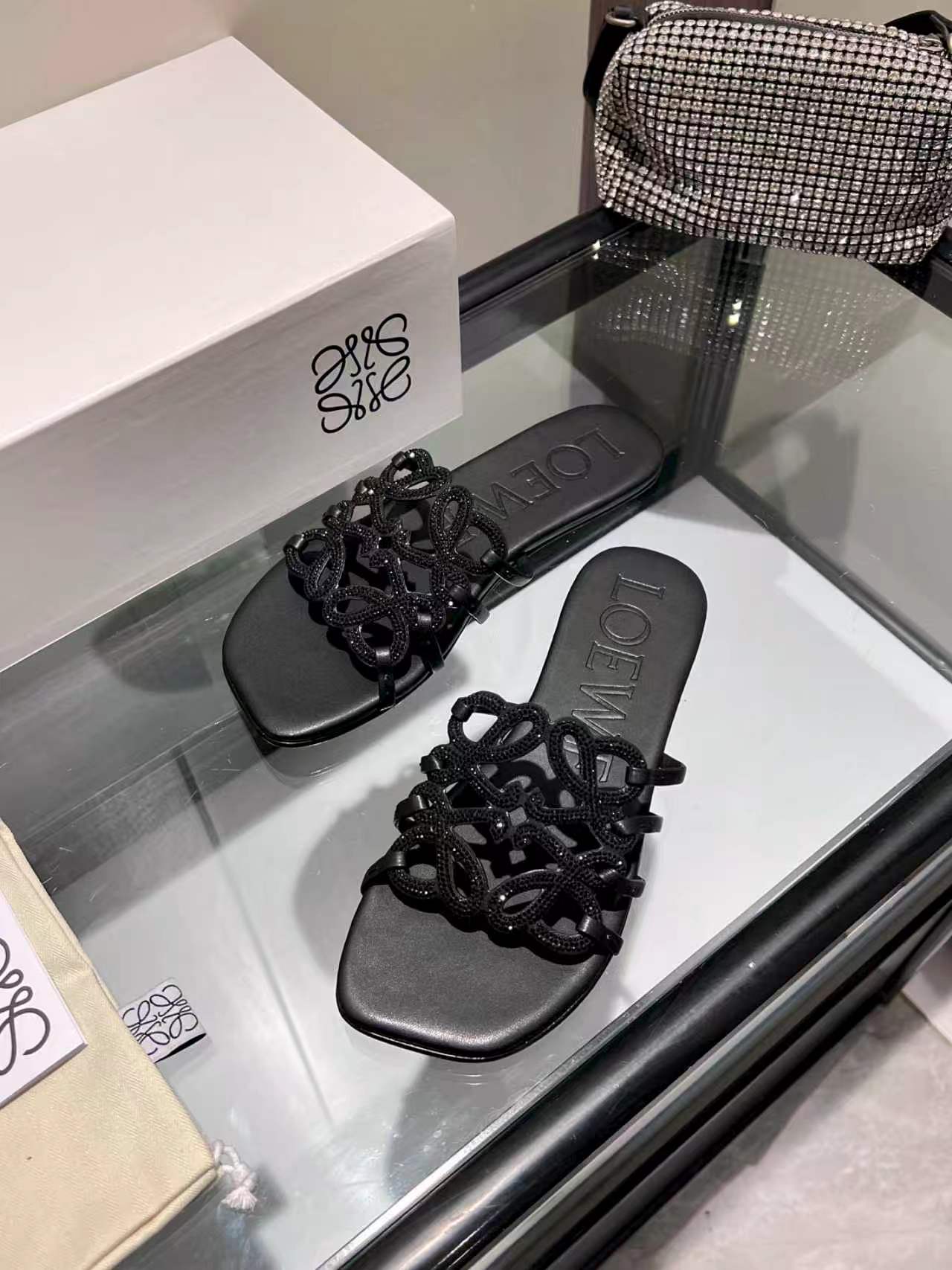 Crystal Embellished Cutout Slide Sandals | Premium Leather Summer Slippers