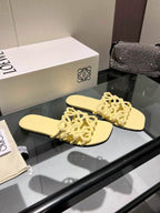 Crystal Embellished Cutout Slide Sandals | Premium Leather Summer Slippers