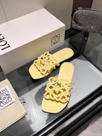 Crystal Embellished Cutout Slide Sandals | Premium Leather Summer Slippers