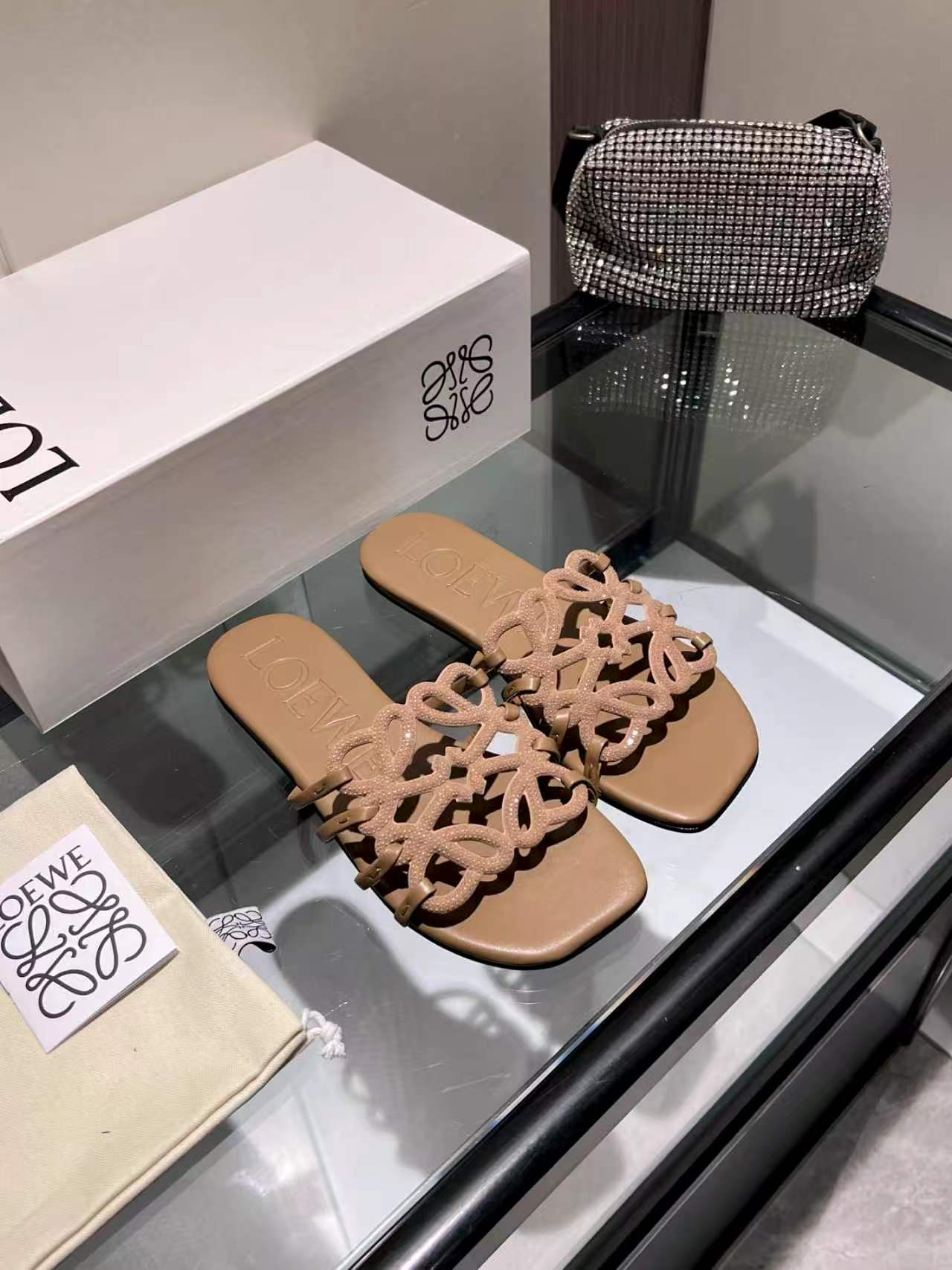 Crystal Embellished Cutout Slide Sandals | Premium Leather Summer Slippers