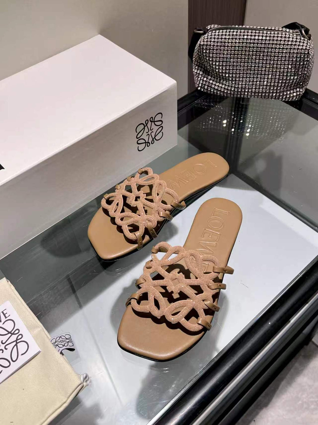 Crystal Embellished Cutout Slide Sandals | Premium Leather Summer Slippers