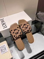 Crystal Embellished Cutout Slide Sandals | Premium Leather Summer Slippers