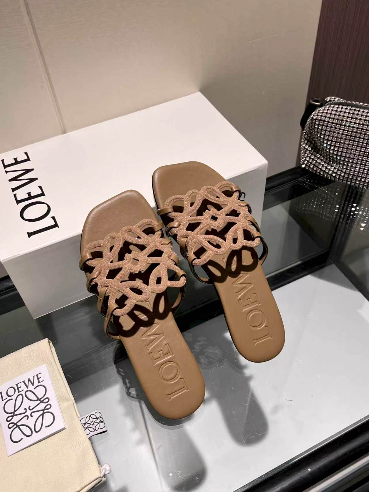 Crystal Embellished Cutout Slide Sandals | Premium Leather Summer Slippers