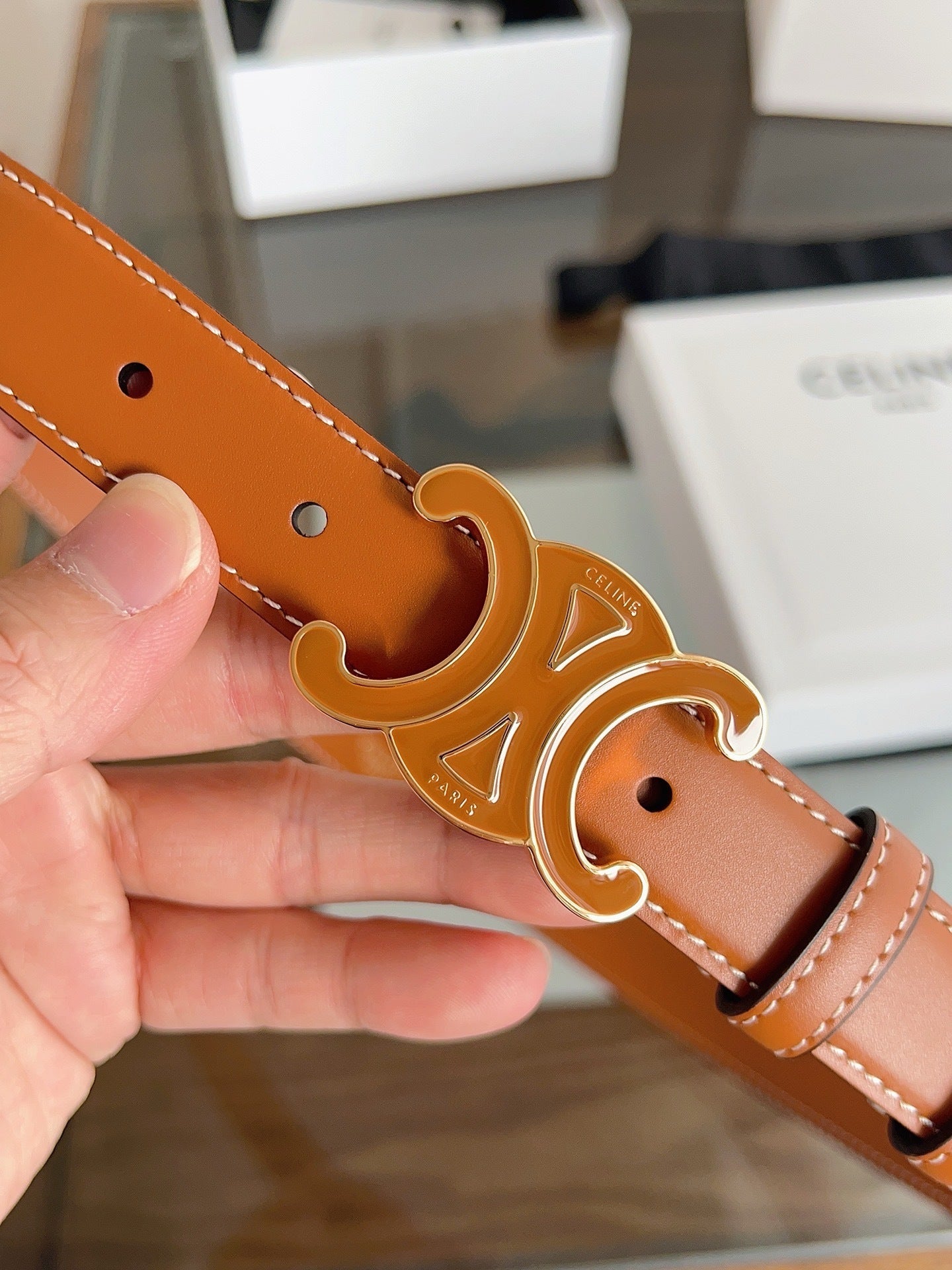 New Women’s Leather Belt — Enamel Signature Buckle