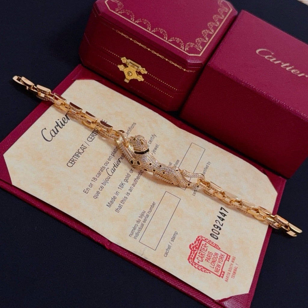 Elegant Panther Head-Inspired Diamond Bangle