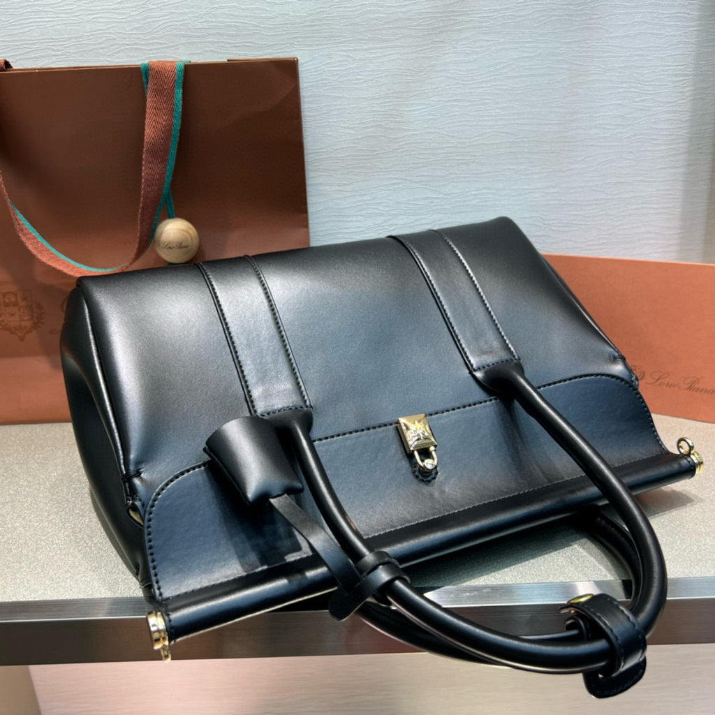 Smooth Calfskin Loom Tote Bag – Black