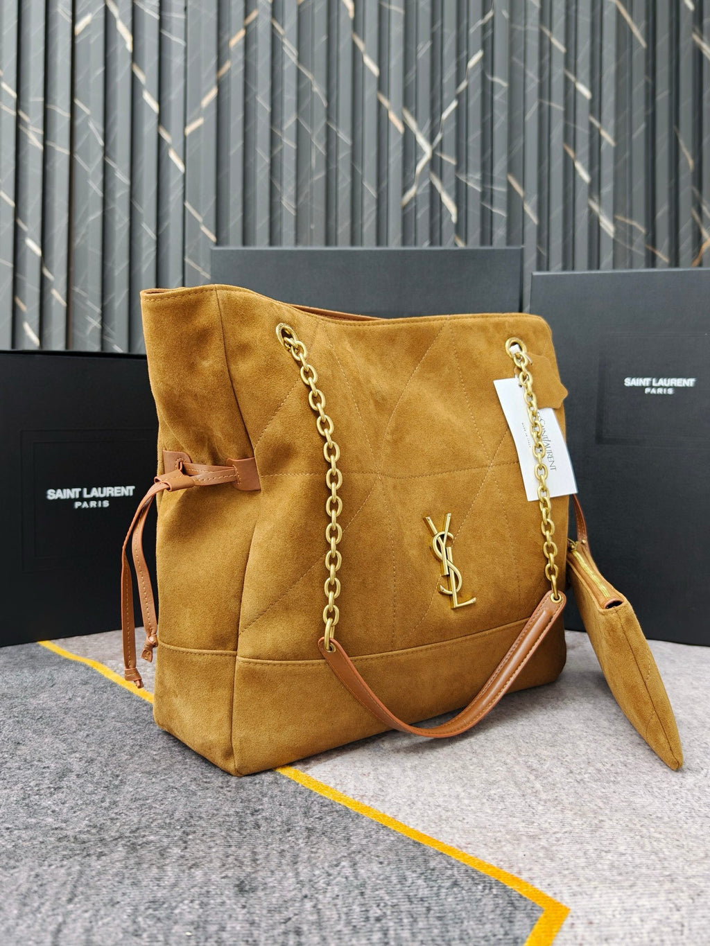 Brown Suede Jamie 4.3 Large Drawstring Bucket Bag