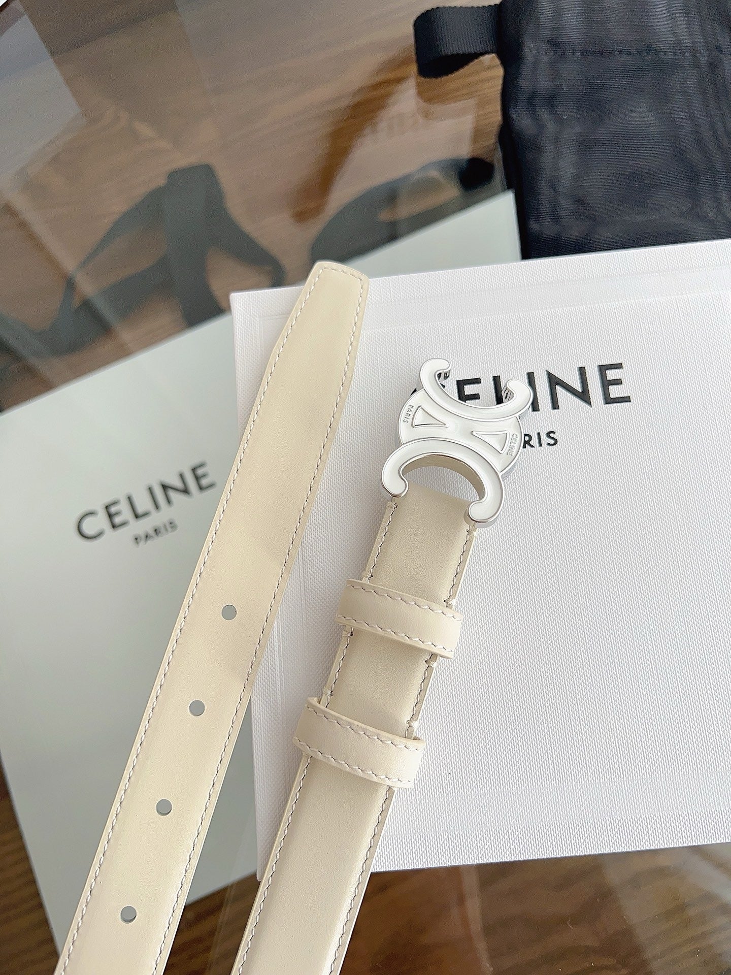 New Women’s Leather Belt — Enamel Signature Buckle