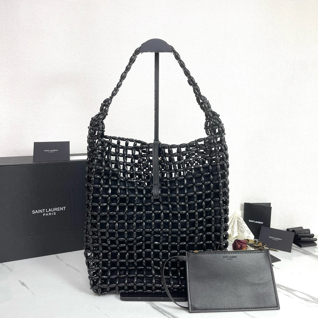 Handwoven Wooden Bead Hobo Bag.