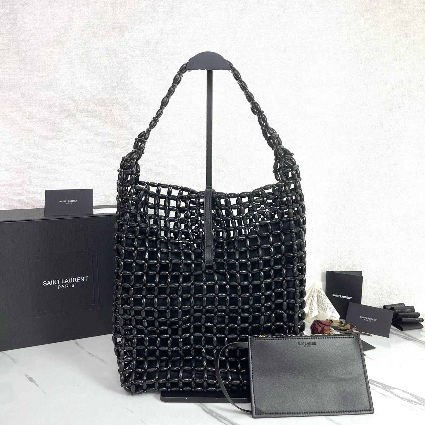 Handwoven Wooden Bead Hobo Bag.