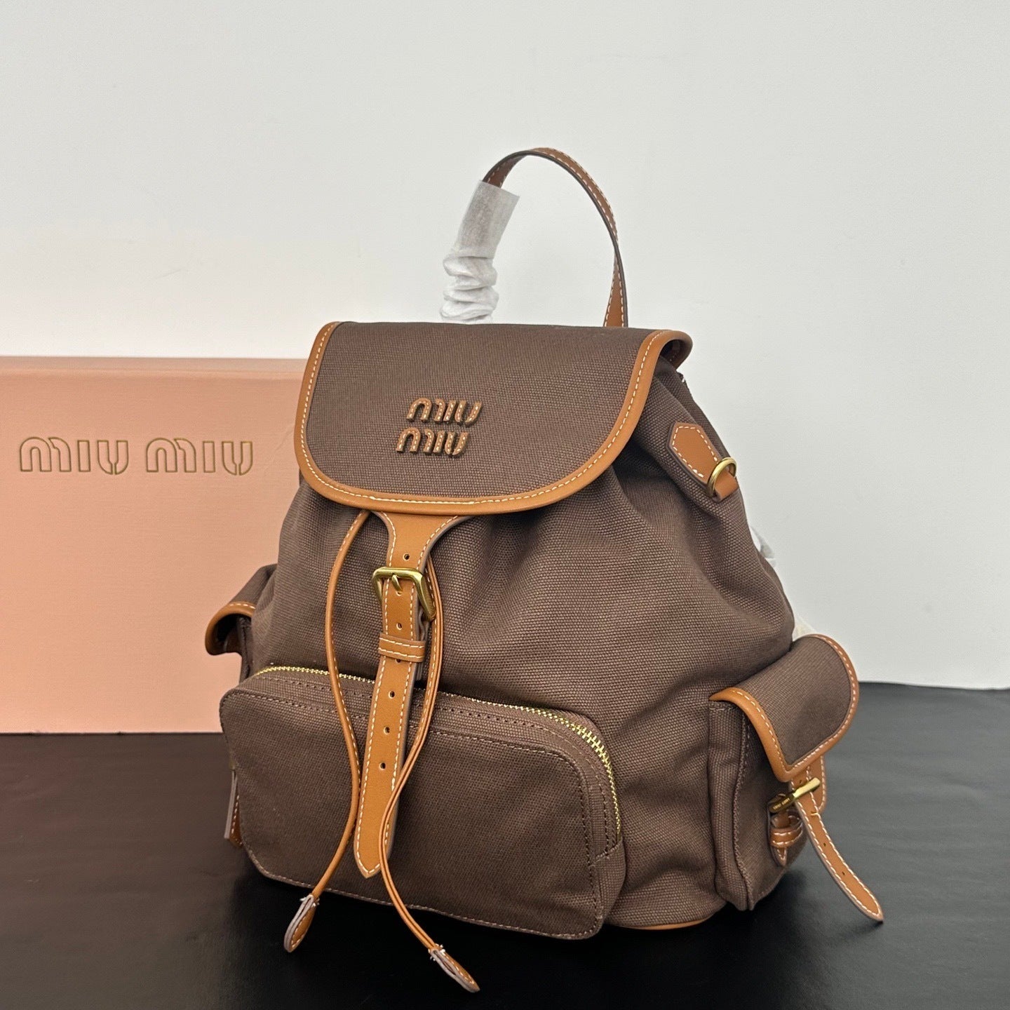 Large Canvas & Leather Backpack – Collegiate Style, 29.5cm