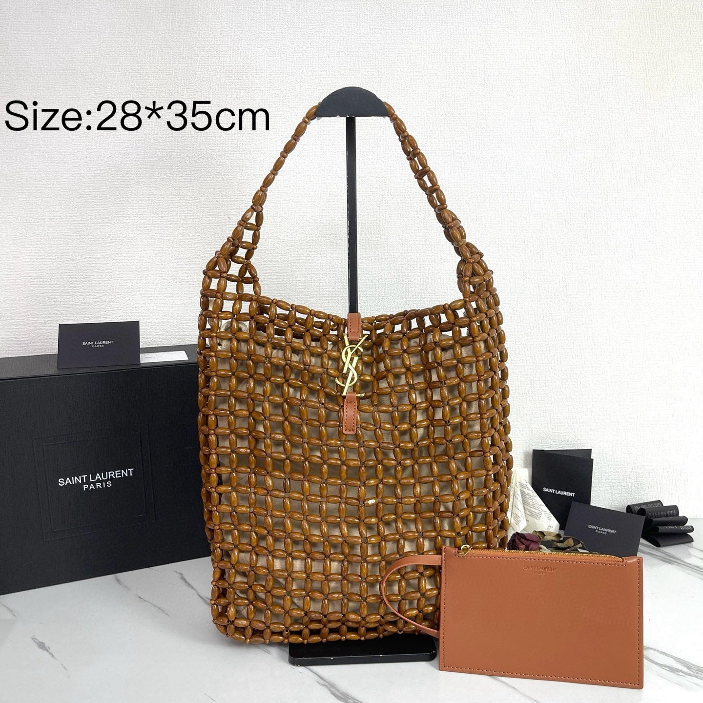 Handwoven Wooden Bead Hobo Bag.