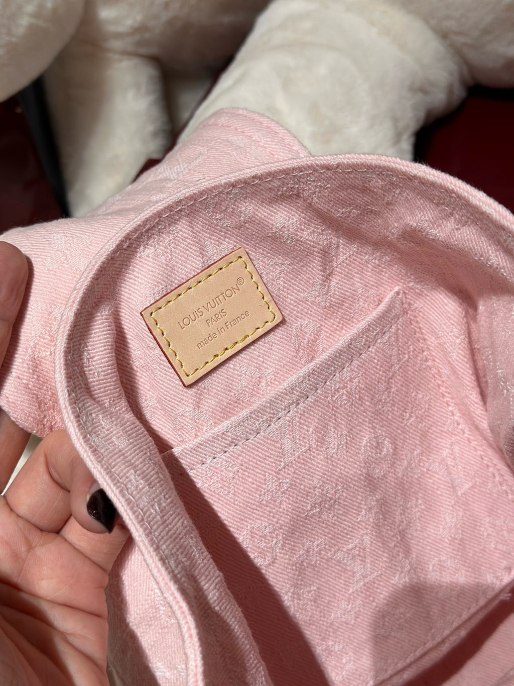 Washed Monogram-Texture Denim Backpack — 26cm