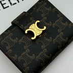 Triomphe-Style Three-Fold Leather Wallet with Metal Hardware – Premium Quality