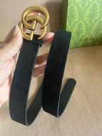 Suede-Finish Leather Belt — Retro Metal Buckle