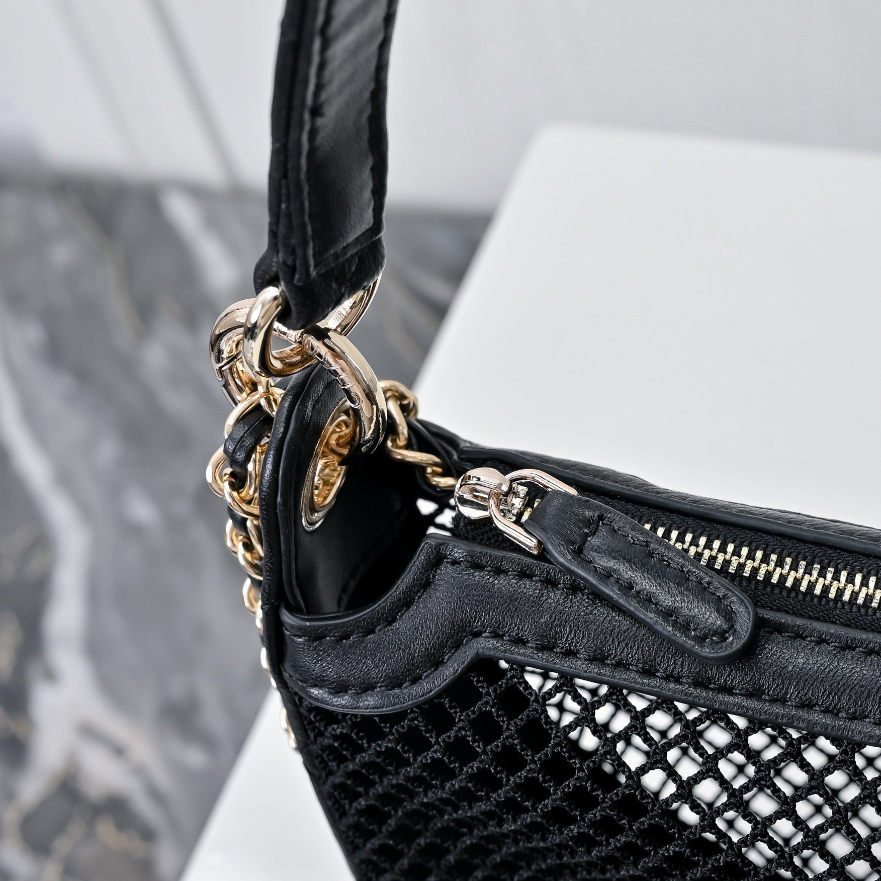 Mesh & Leather Chain Bag