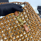 Handwoven Wooden Bead Hobo Bag.