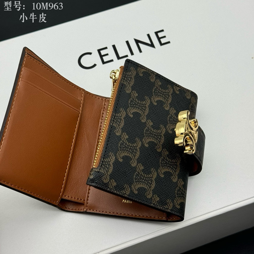 Triomphe-Style Three-Fold Leather Wallet with Metal Hardware – Premium Quality