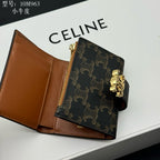 Triomphe-Style Three-Fold Leather Wallet with Metal Hardware – Premium Quality