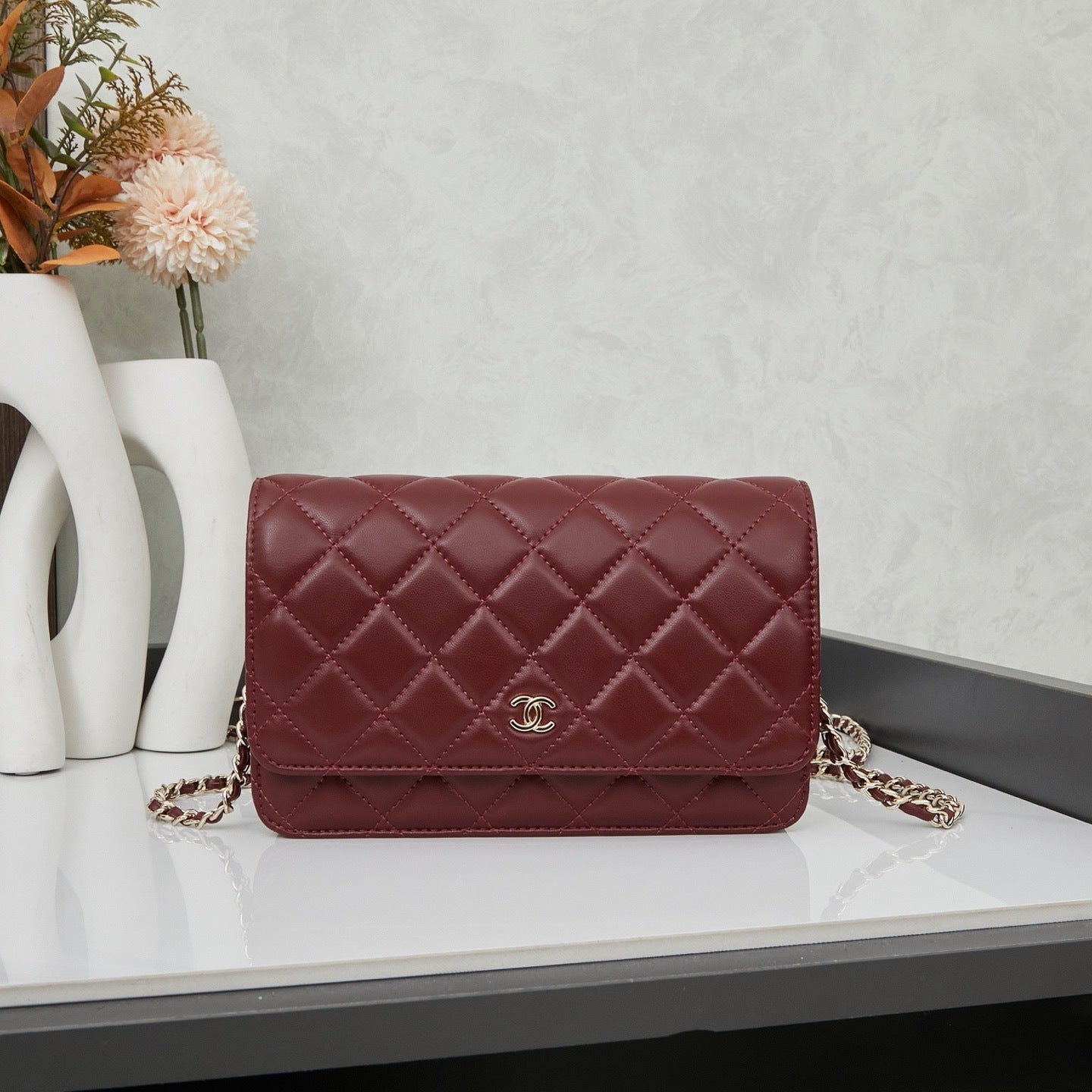 Quilted Calfskin Wallet-On-Chain Bag
