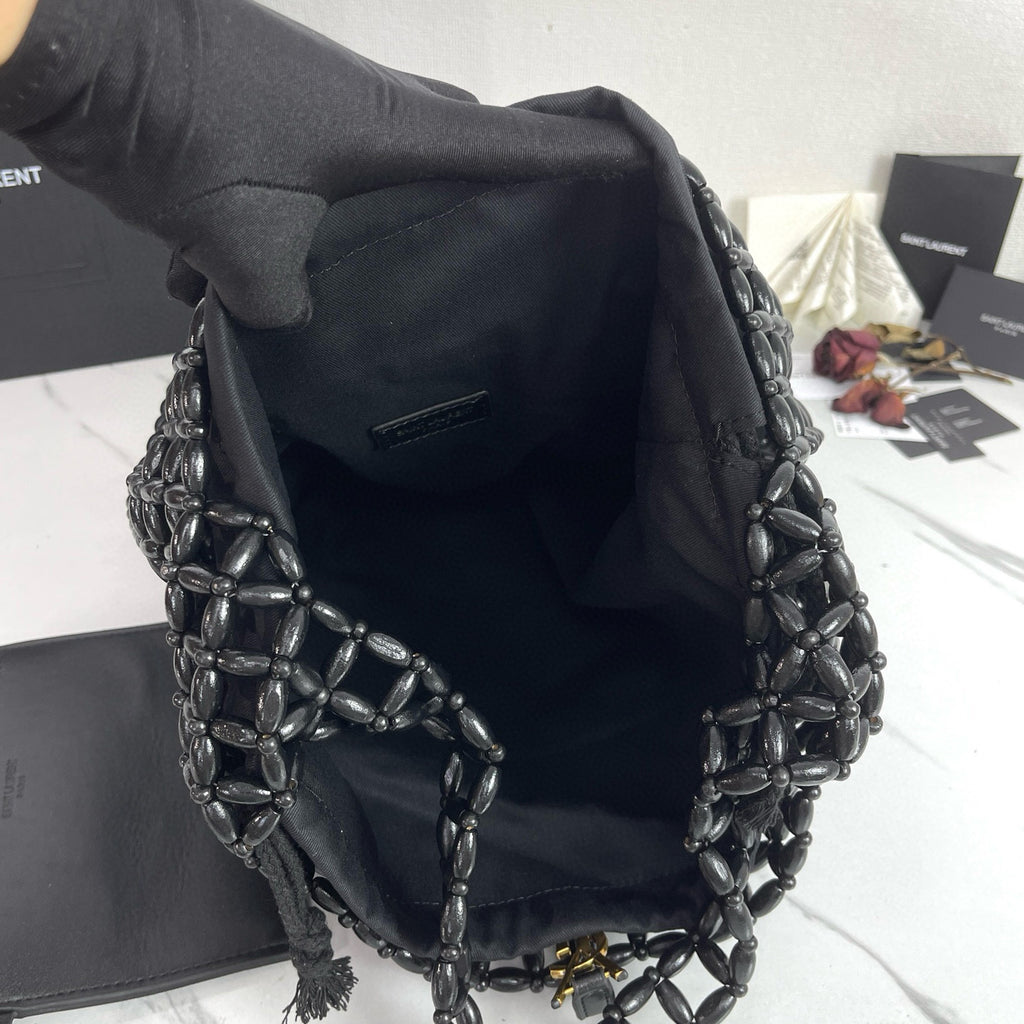 Handwoven Wooden Bead Hobo Bag.