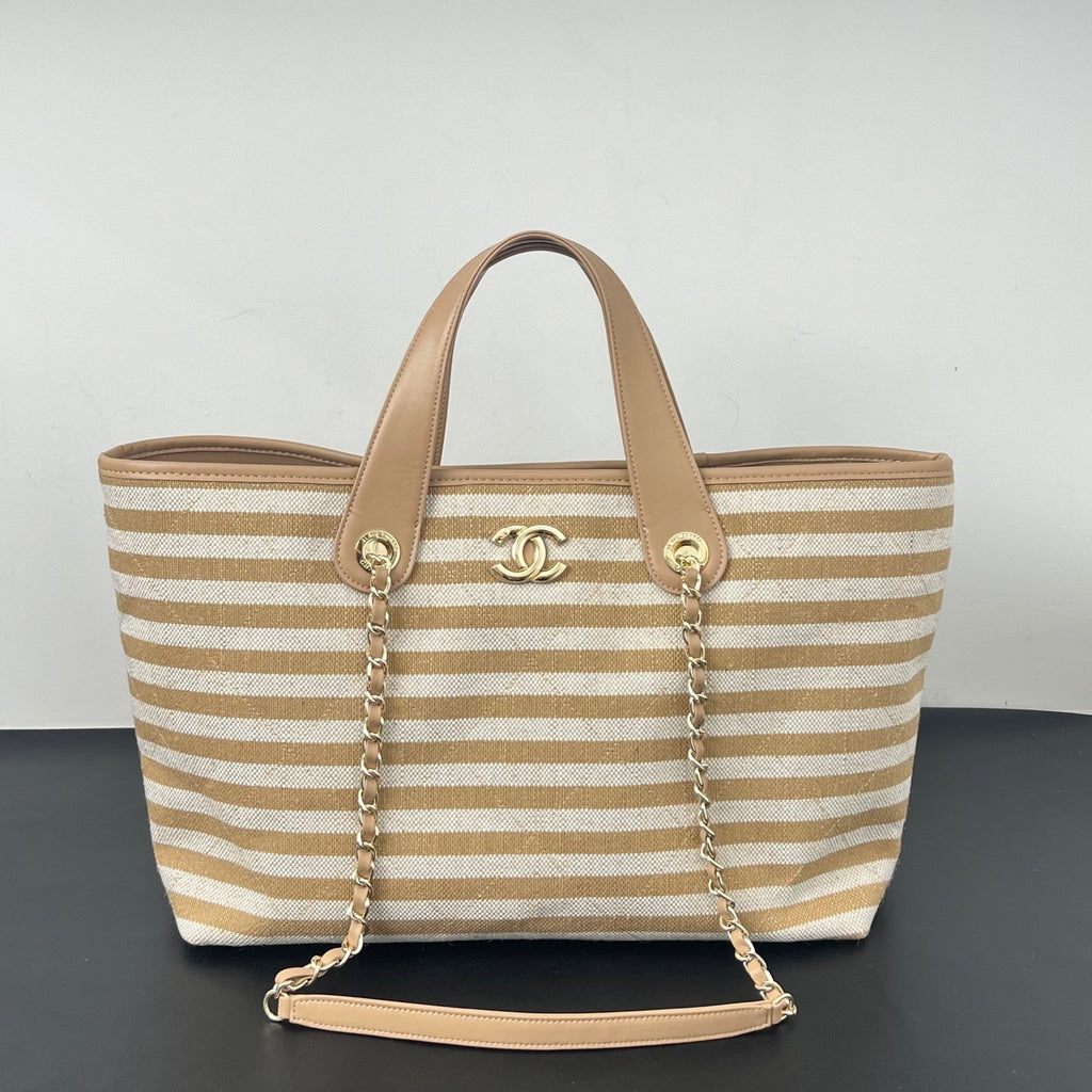 Inspired Striped Quilted Denim Beach Tote Bag