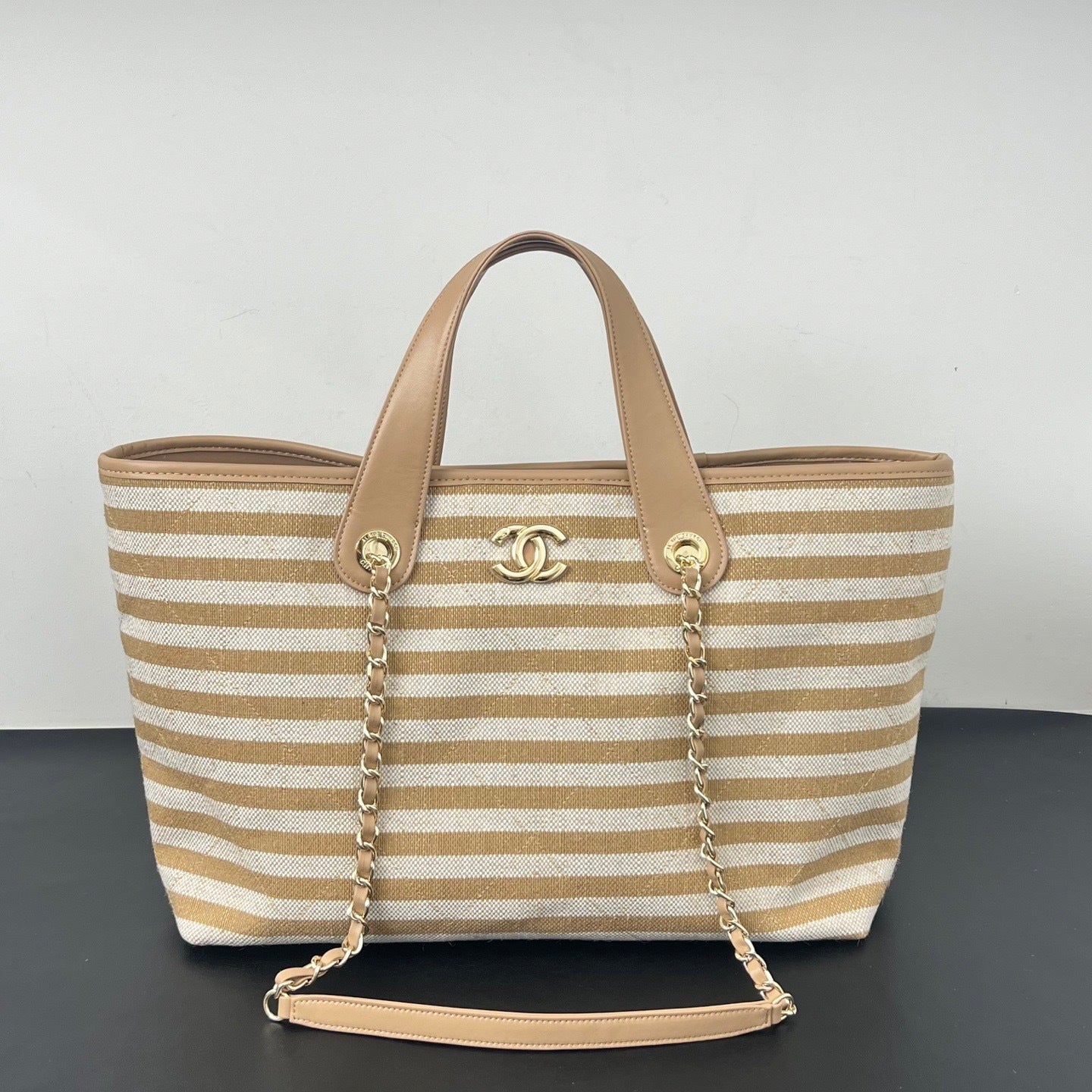 Inspired Striped Quilted Denim Beach Tote Bag