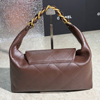 Oversized Soft Leather Hobo Shoulder Bag with Chunky Chain – 43cm