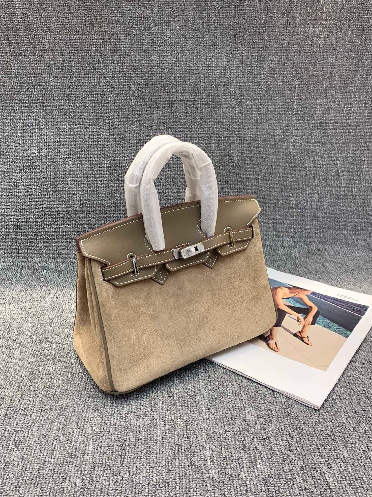 Suede B*K Tote Bag with Double Shoulder Straps – 25/30 cm