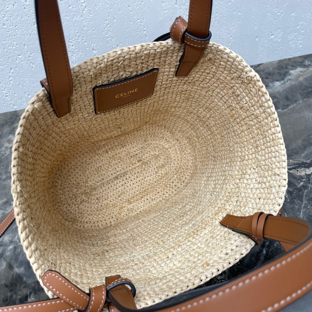 TEEN Plant Fiber & Calfskin Soft Classic Basket Bag  (Premium Quality)