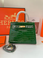 28cm Crocodile-Embossed Leather Top-Handle & Shoulder Bag