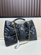 Large Bow-Detail Quilted Leather Shoulder Bag – Soft Padded Finish