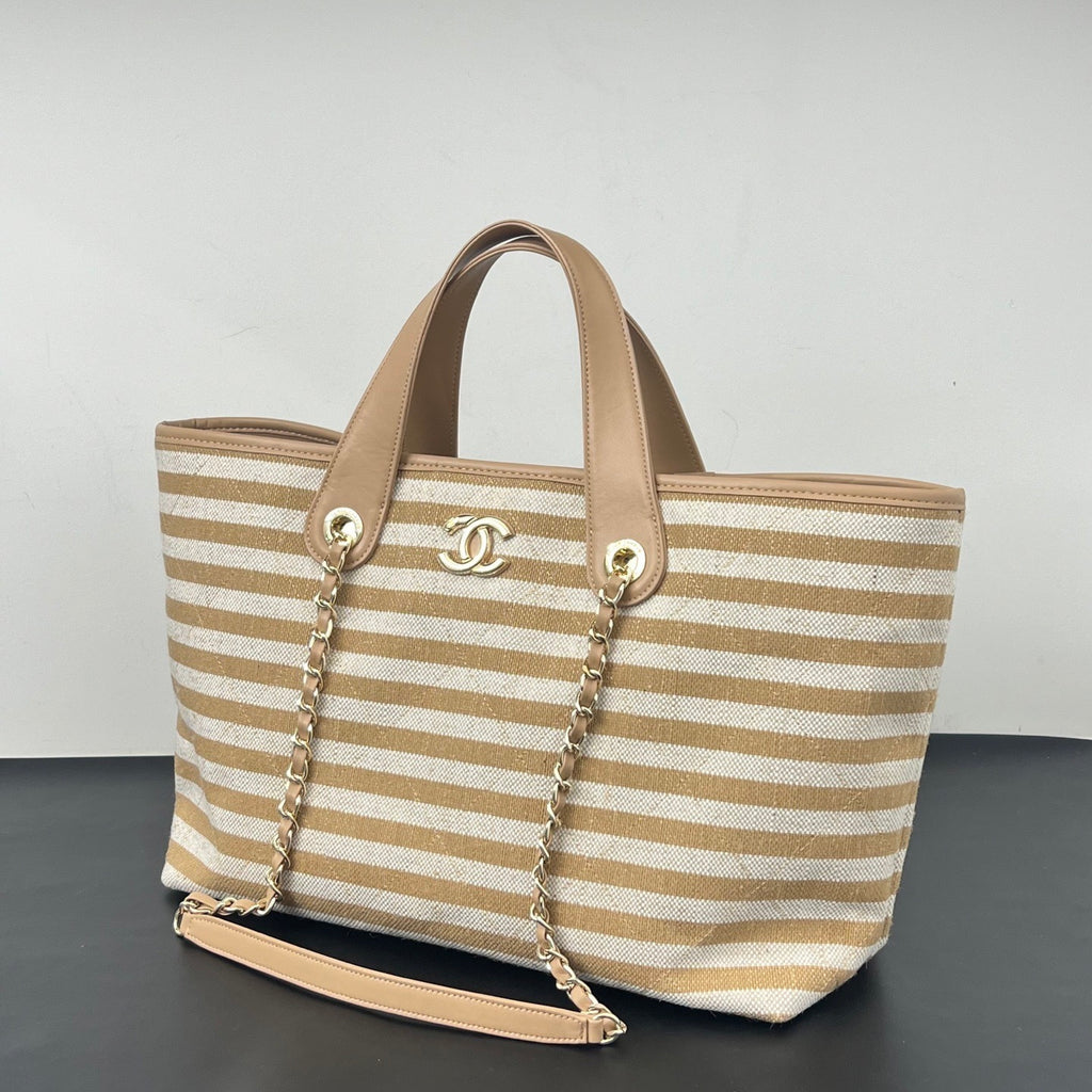 Inspired Striped Quilted Denim Beach Tote Bag