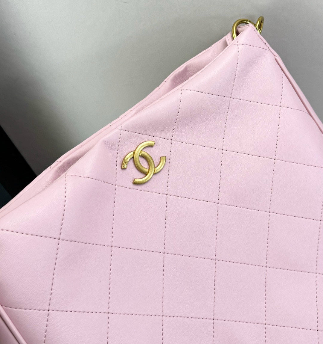 Handcrafted Quilted Hobo Bag with Woven Chain Strap