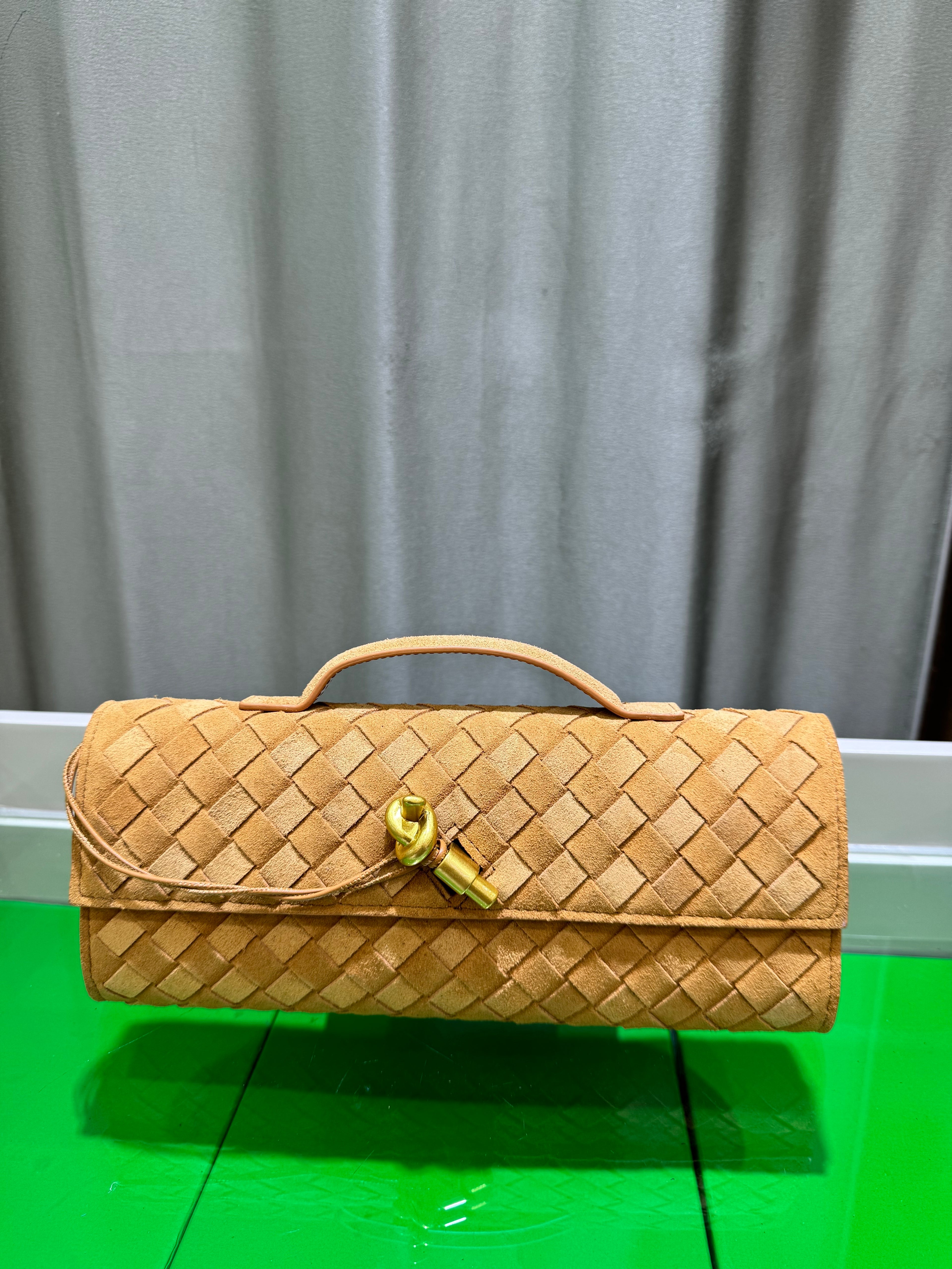 Suede & Nappa Leather Evening Top-Handle Bag