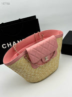 Large Woven Basket Tote Bag