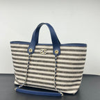 Inspired Striped Quilted Denim Beach Tote Bag