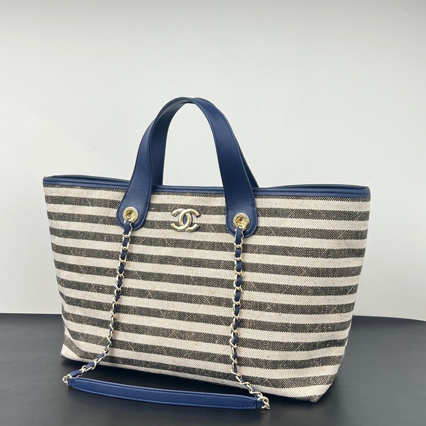 Inspired Striped Quilted Denim Beach Tote Bag