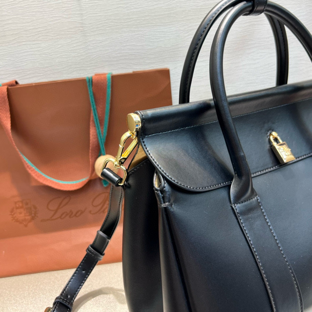 Smooth Calfskin Loom Tote Bag – Black