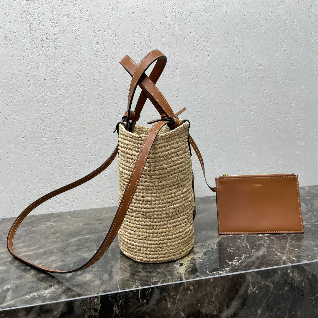 TEEN Plant Fiber & Calfskin Soft Classic Basket Bag  (Premium Quality)