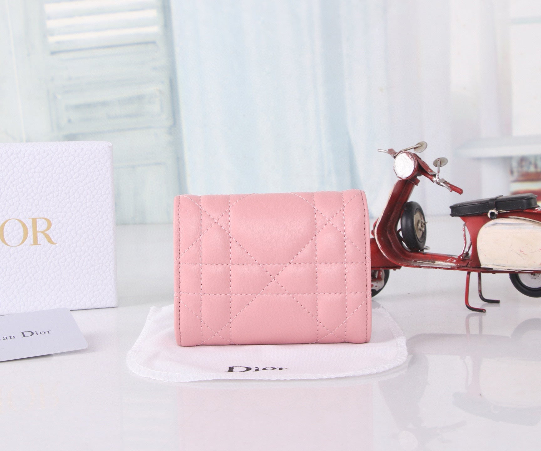 Premium Lambskin Compact Wallet with Crystal Hardware – New Season Collection