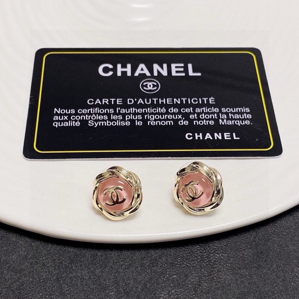 Double-C Crystal Stud Earrings | Soft Pink Finish