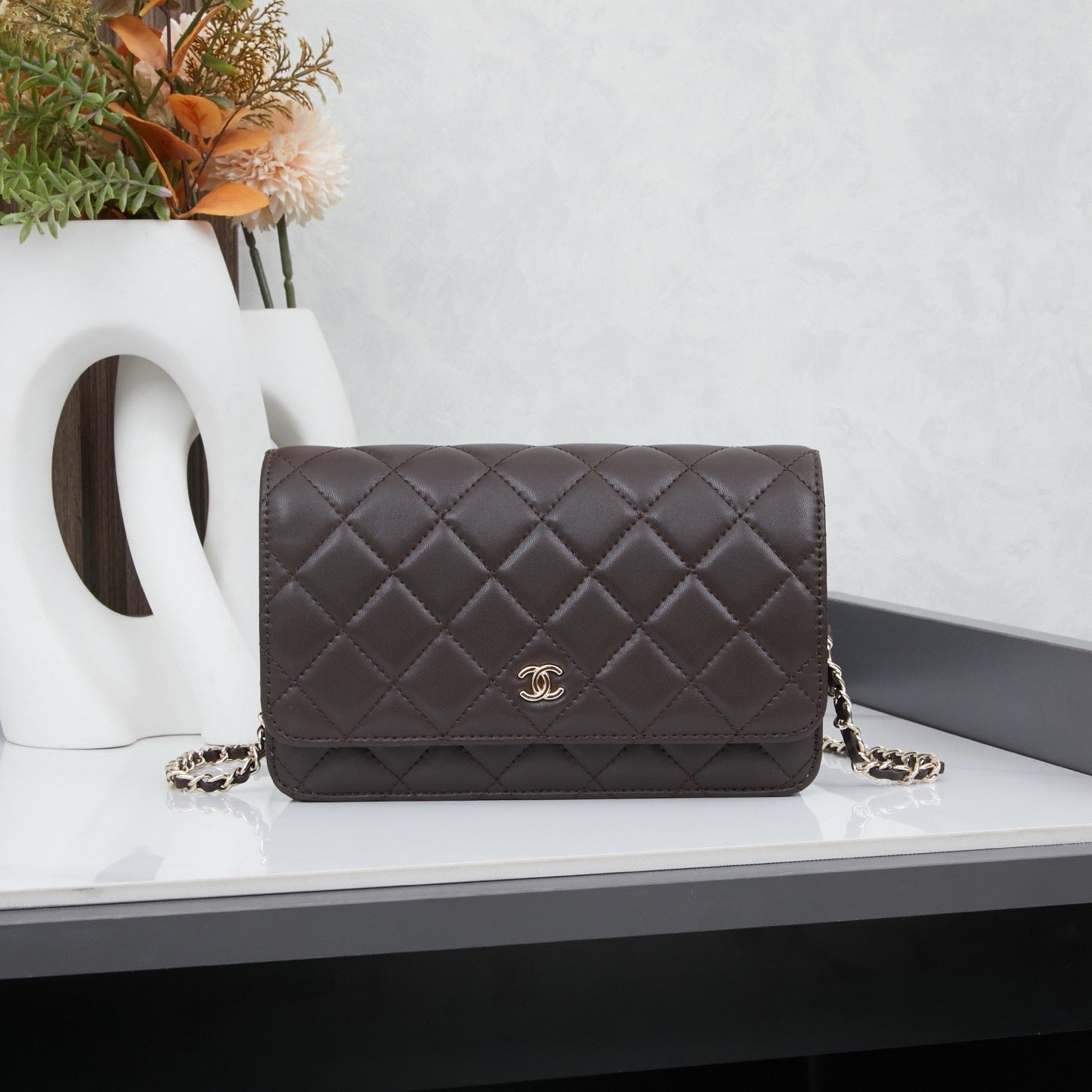 Quilted Calfskin Wallet-On-Chain Bag