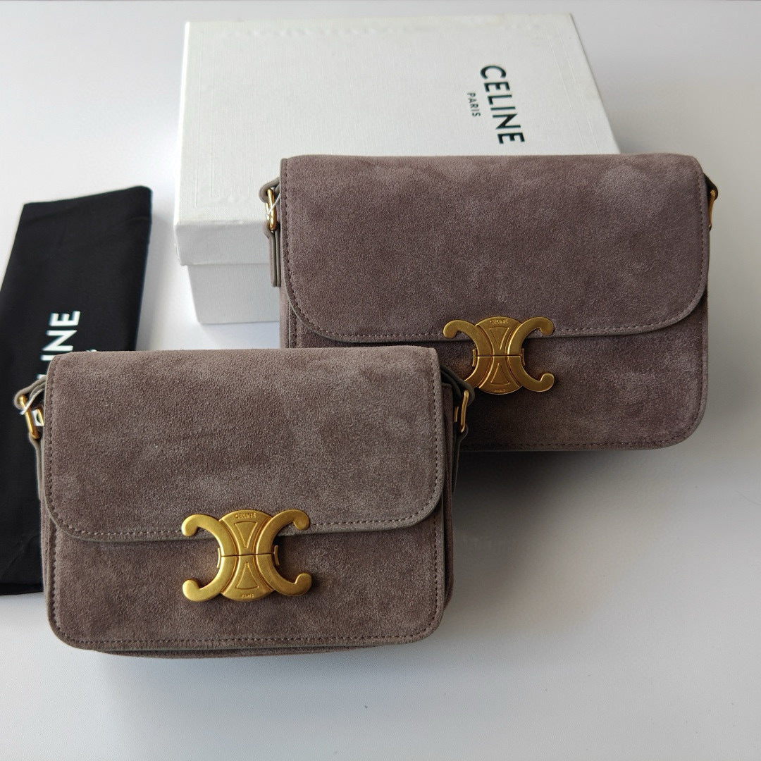 Premium Grey Flap Shoulder Bag – Suede Finish (Large Size)