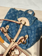 Washed Monogram-Texture Denim Backpack — 26cm