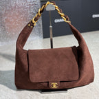 Oversized Suede Hobo Shoulder Bag with Chunky Chain – Autumn/Winter Style