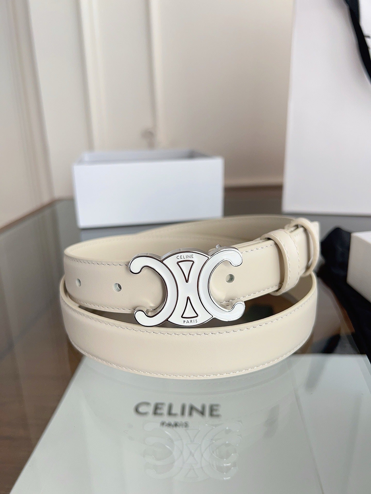 New Women’s Leather Belt — Enamel Signature Buckle